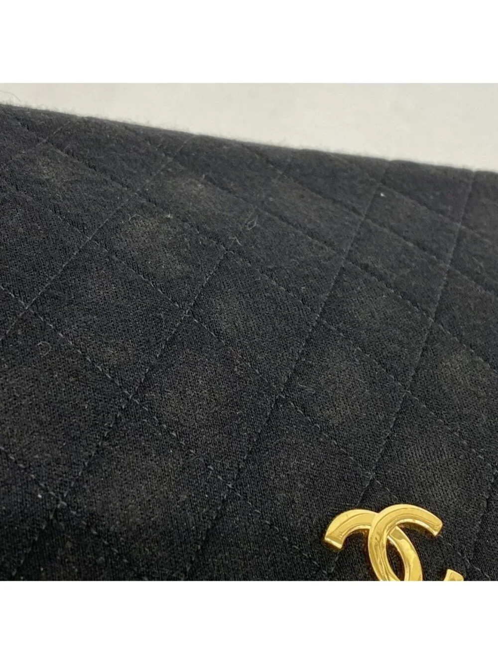 Chanel Shoulder Bag Quilted Jersey Black Gold